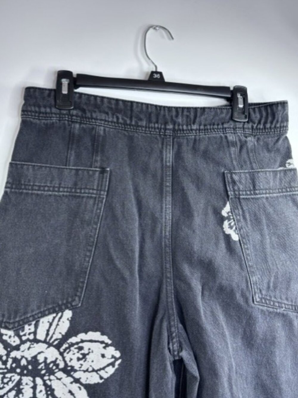 We The Free Free People Talia Wide Leg High Rise Floral Print Black Jeans Sz 32 - Picture 8 of 11